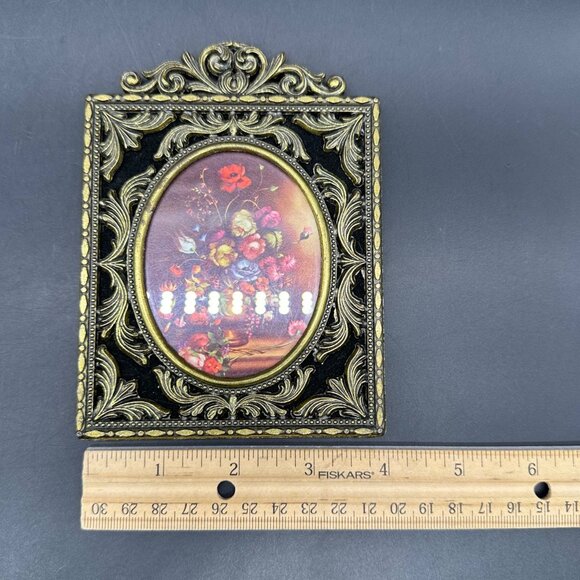 Vintage Italian Floral Pictures Ornate Metal Frames Wall Hangings Mid Century - Picture 8 of 8